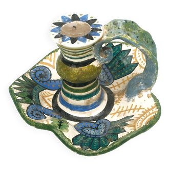 Earthenware candlestick P. Fouillen Quimper