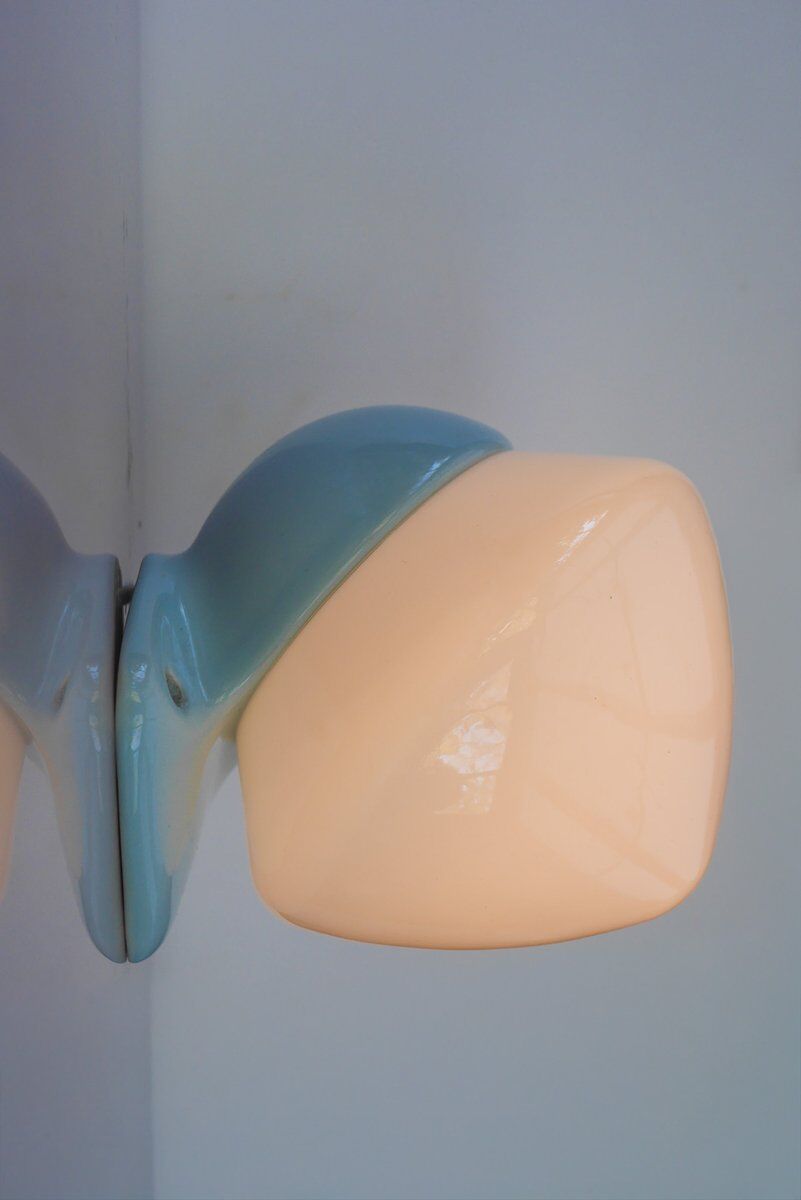 Large mid-century modern pale blue bathroom sconce from Ifö, Sweden