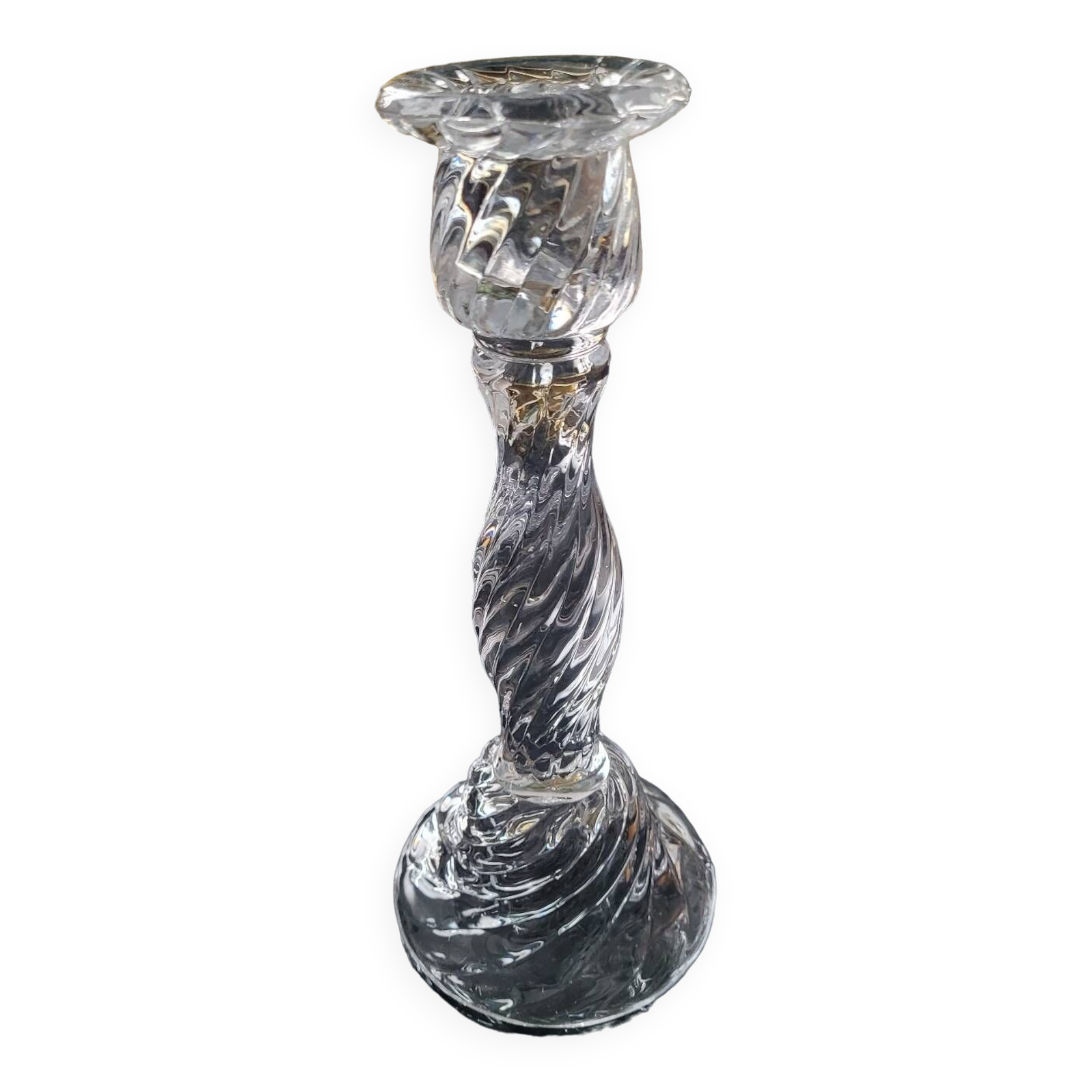 Bougeoir en verre moulé torsade