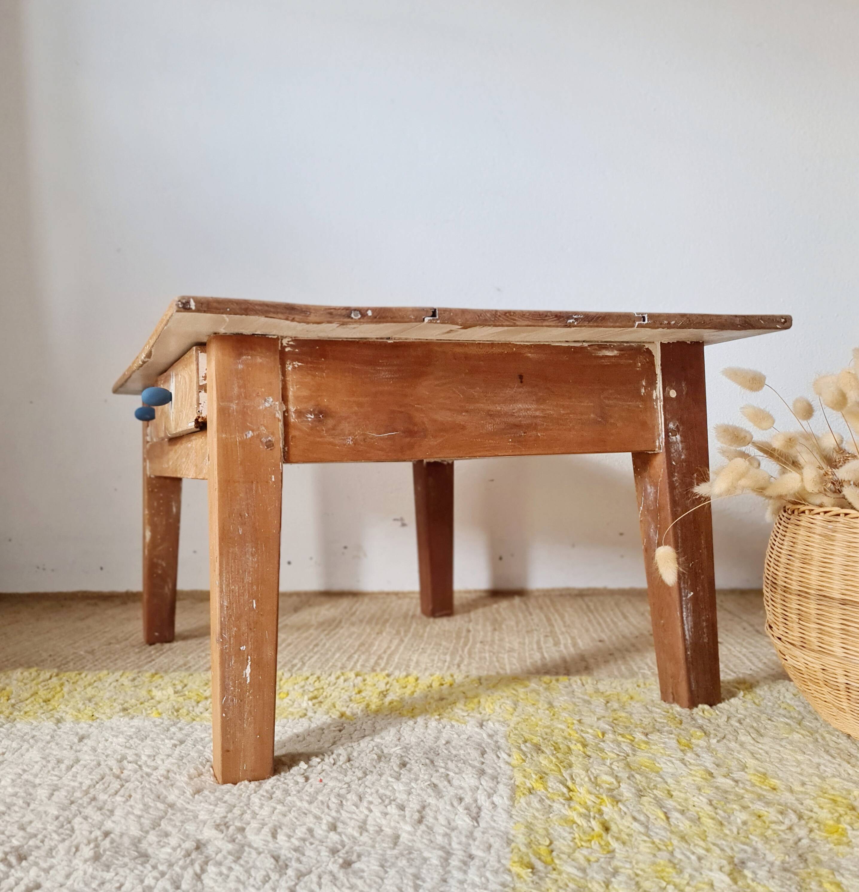 Table basse de ferme ancienne - 2 tiroirs