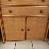 Meuble vaisselier bois et rotin