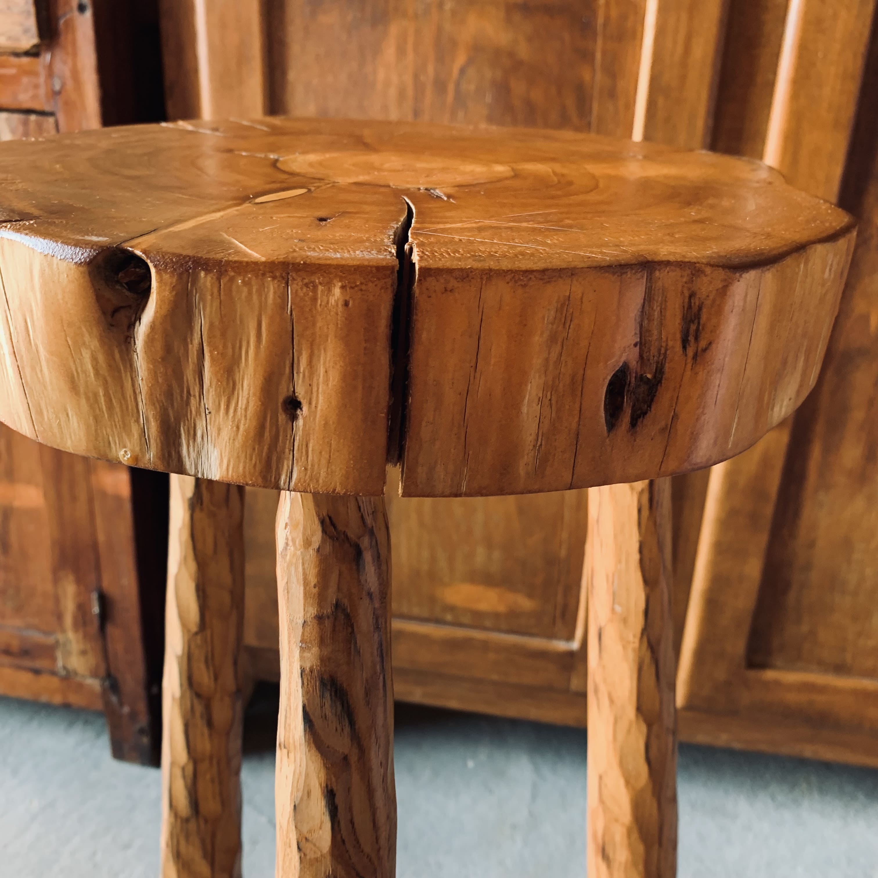 Brutalist tripod high stool - wood