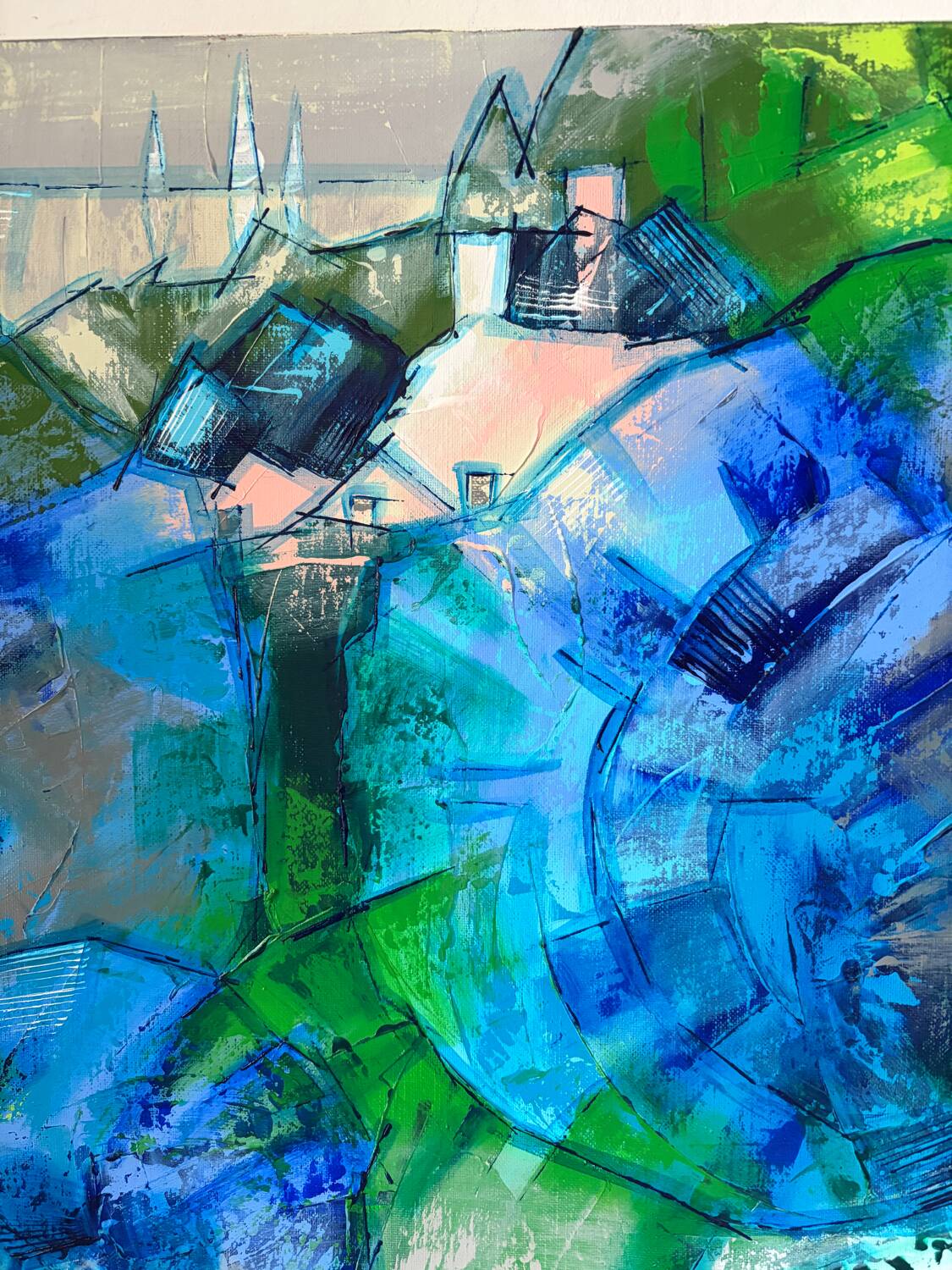 Abstract flowers, modern canvas signed by Myriam Guenaizia.