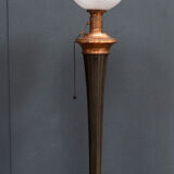 White Mazda opaline lamp on stand in wood and brass