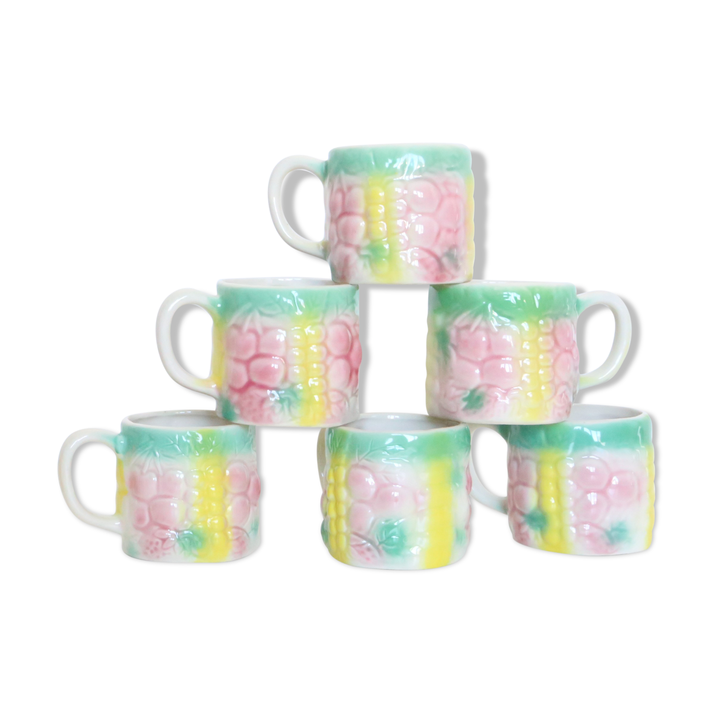 Set of 6 beautiful ceramic cups dabbling style, vintage