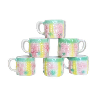 Set of 6 beautiful ceramic cups dabbling style, vintage