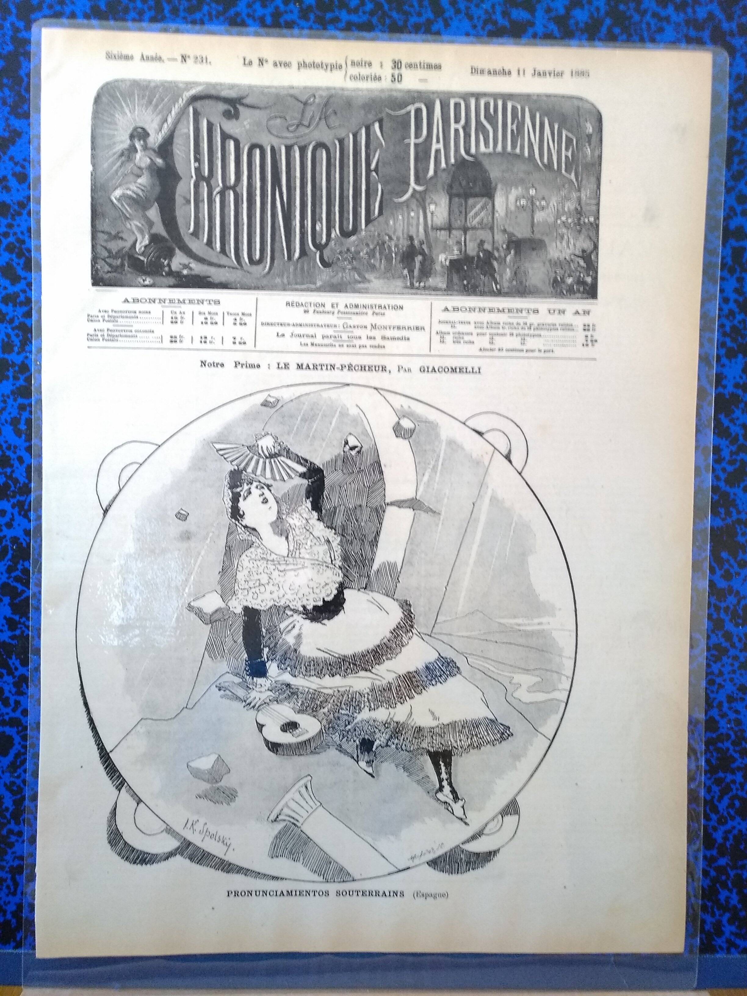 A drawing illustration from period magazine chronique parisienne 1885