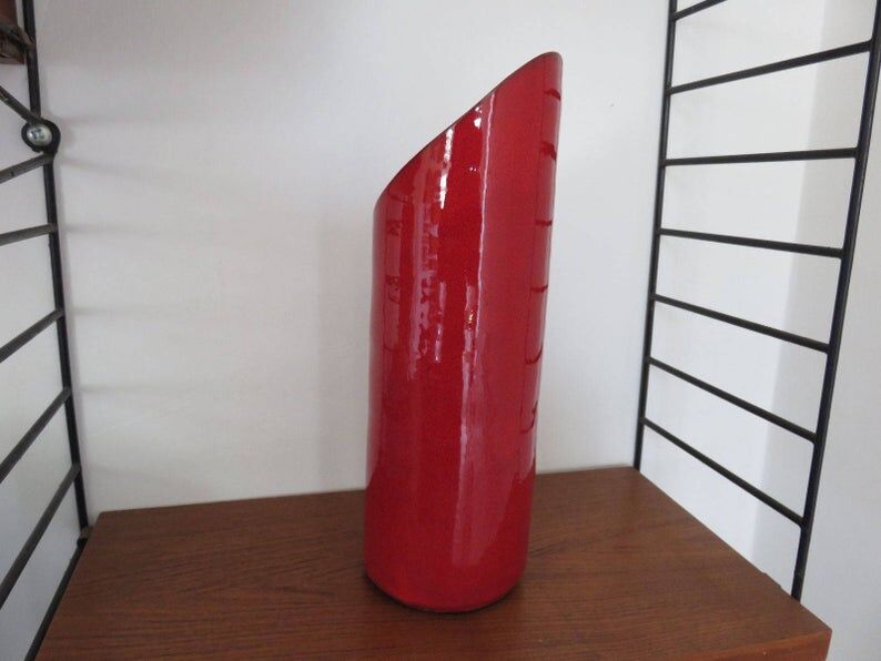 Vase red ceramic roll 70s