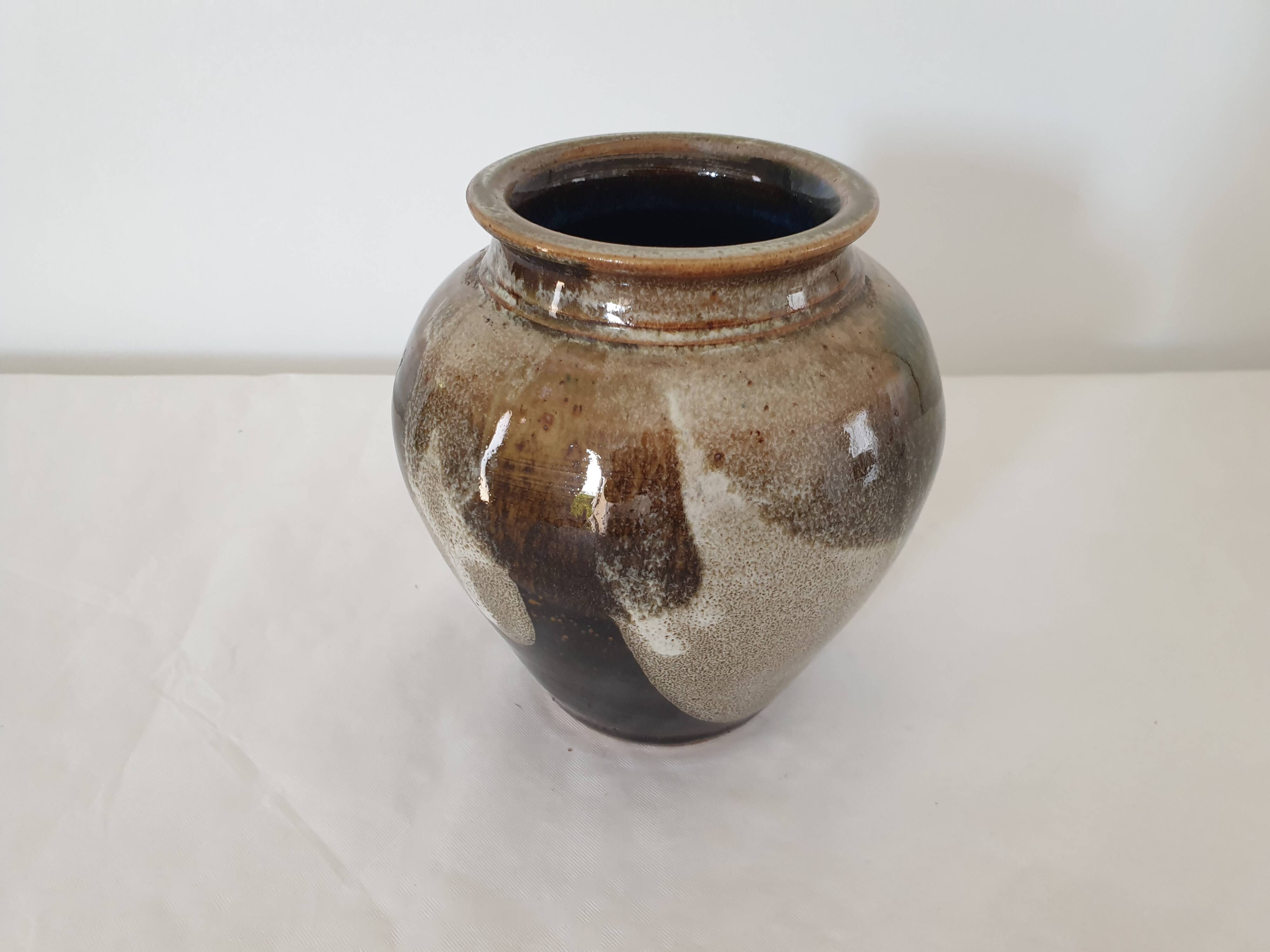 Unsigned brown glazed ceramic vase - height 14cm