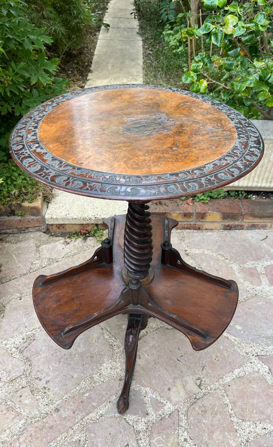 Old pedestal table with rotating trays