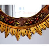Golden wooden sun mirror, France, 1980, 70cm