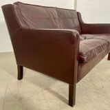 Vintage danish mid century dark cognac leather 2 seater stouby sofa