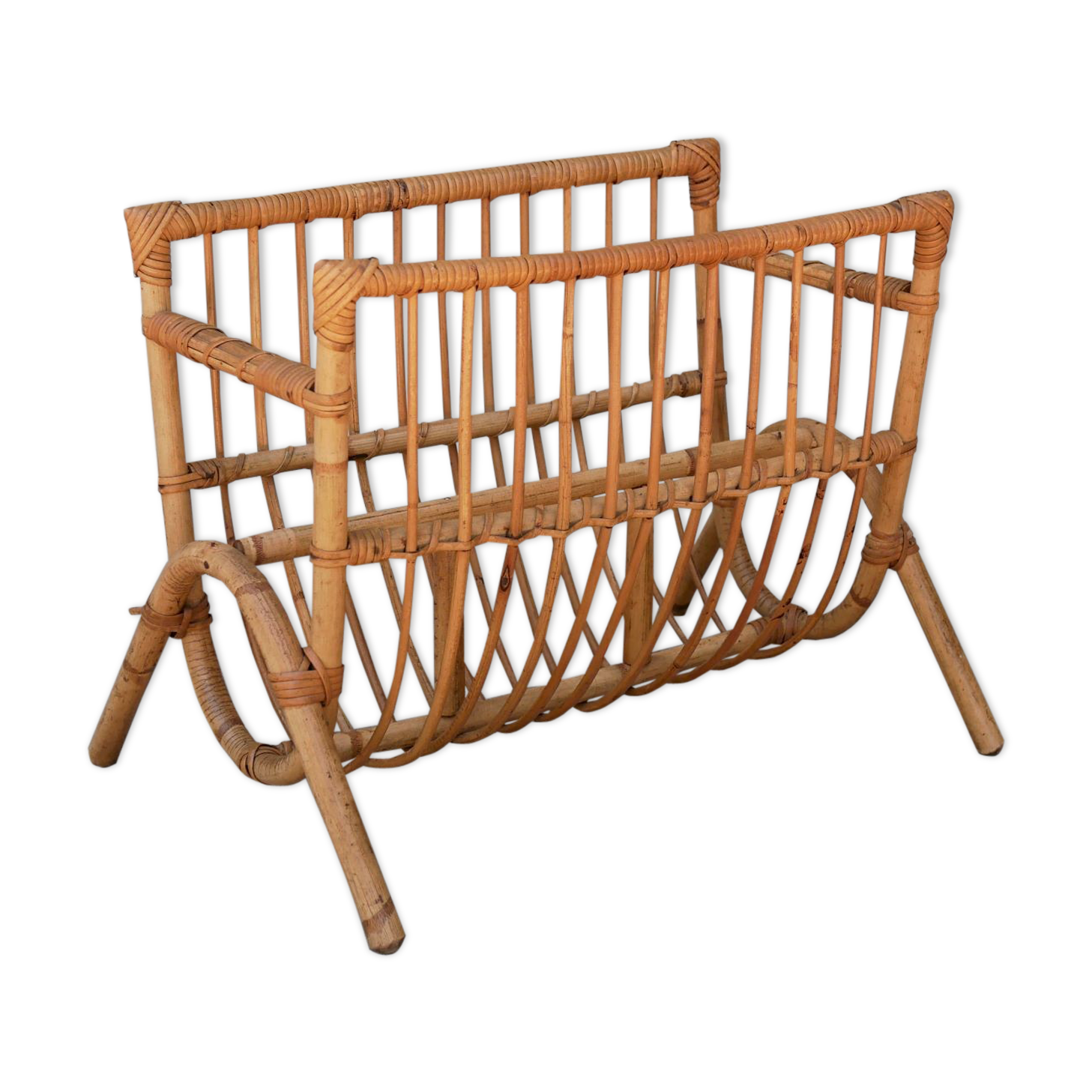 Vintage rattan magazine rack