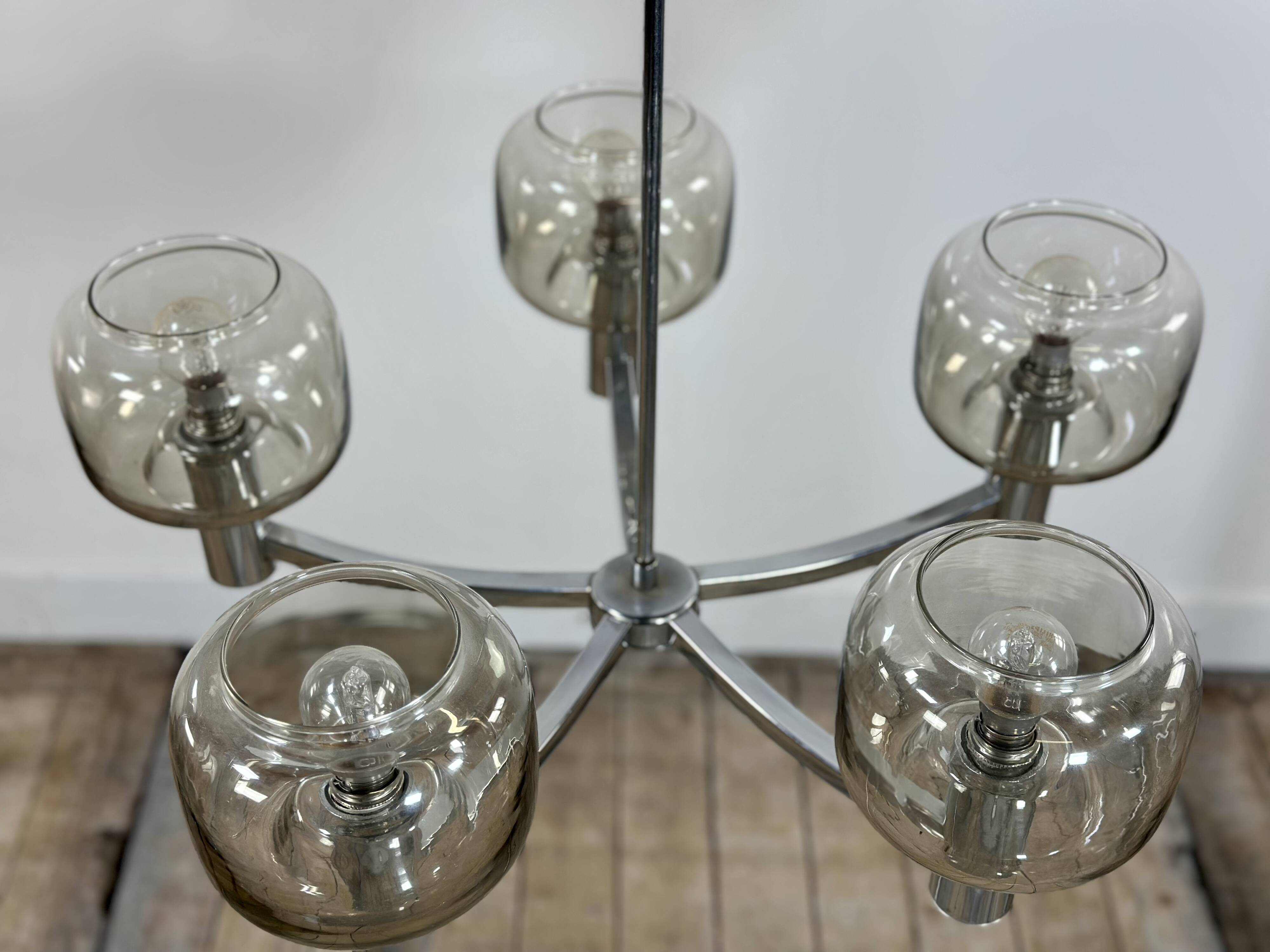Vintage 70's chrome metal chandelier by Gaetano Sciolari