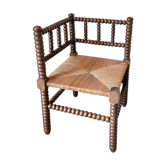 Fauteuil d'angle paillé style arts and crafts