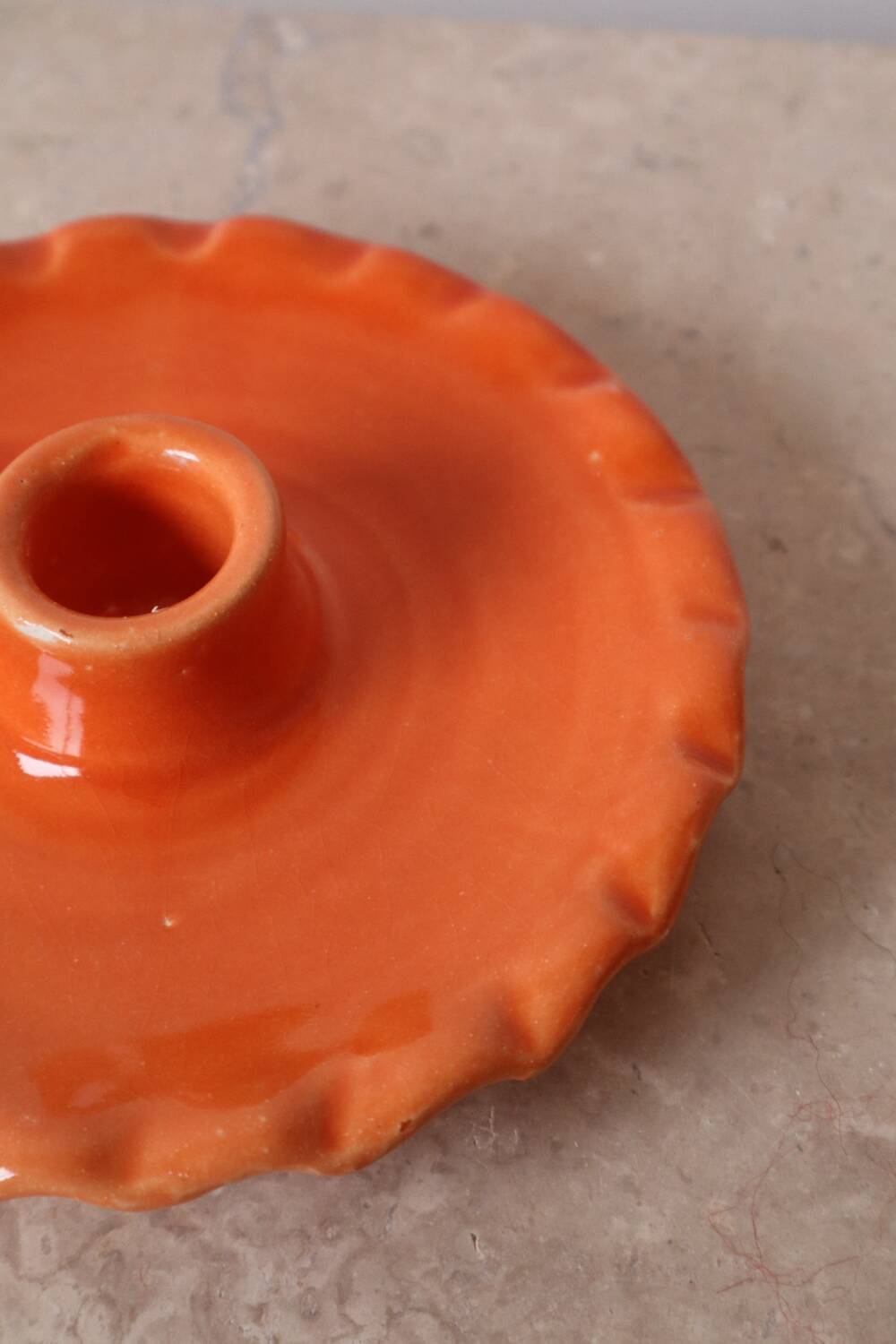 Orange ceramic candle holder serrated plate