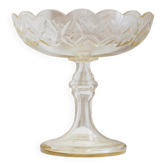 Clear crystal glass salad bowl on pedestal, Italian Art Nouveau 1910s with amber tint