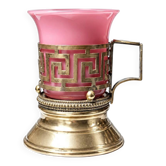 Antique pink opaline and gilded brass cup holder/candle holder, 19th century