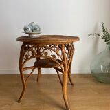 VINTAGE RATTAN SIDE TABLE PEACOCK PATTERN
