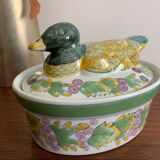 Barbotine terrine dish duck vintage 1970