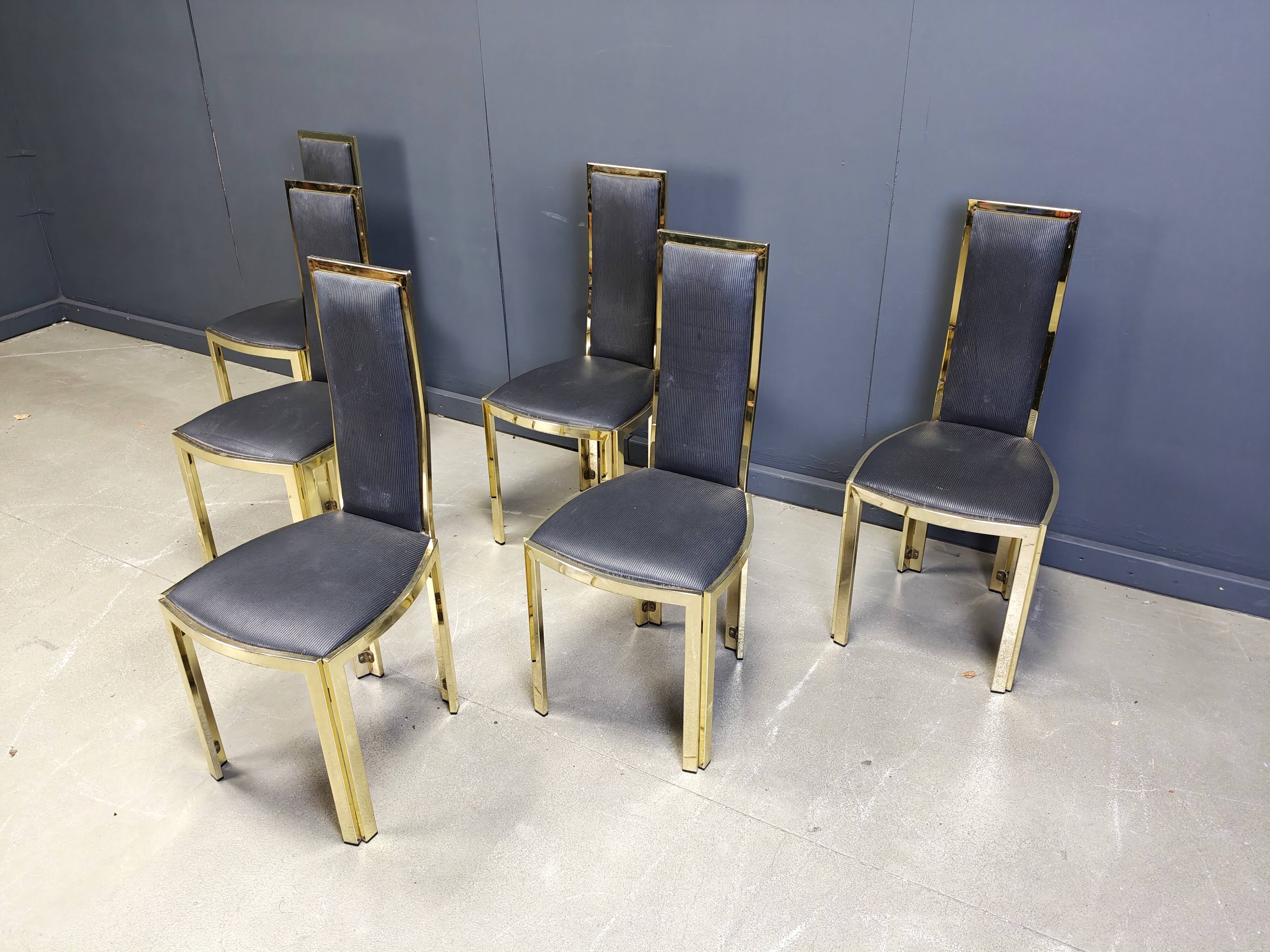 Vintage french brass dining chairs, set of 6 - 1970s