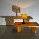 Vintage Pine & Teak Table Lamp with new Shade, 70s.