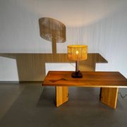 Lampe de table vintage en pin et teck avec nouvel abat-jour, années 70.