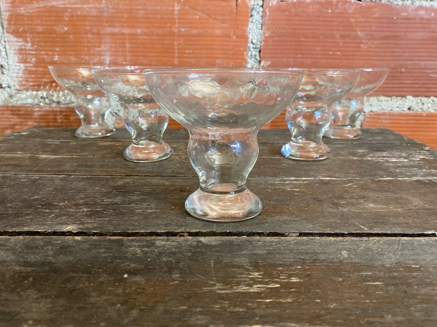 Set of 6 Vintage Glass Ice Cream Bowls Design France #D697