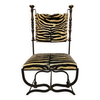 Savonarola chair in wrought iron, bronze and brass