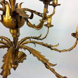 Golden luster with 12 arms of light decorated with leaves 1940