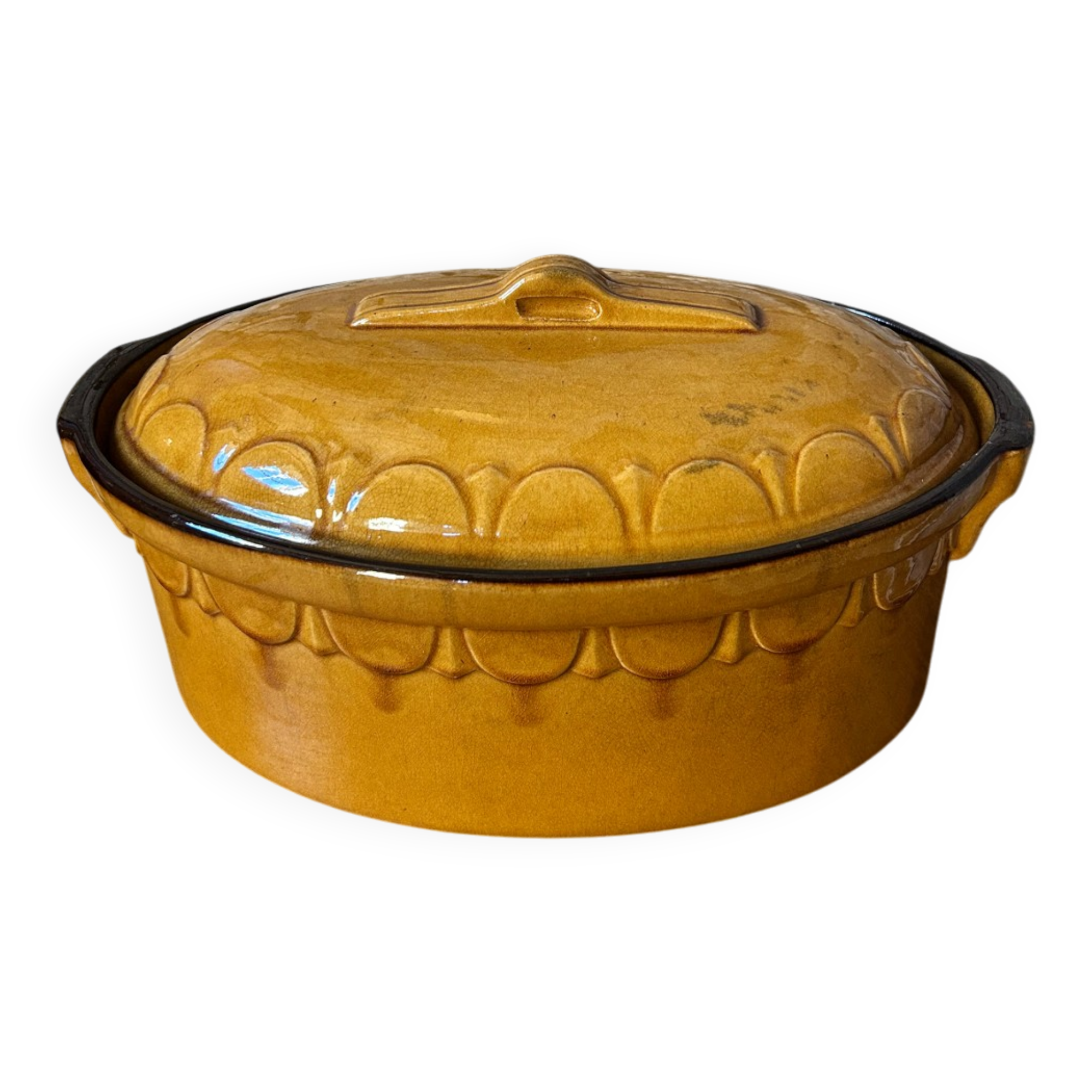 Large oval vintage earthenware terrine