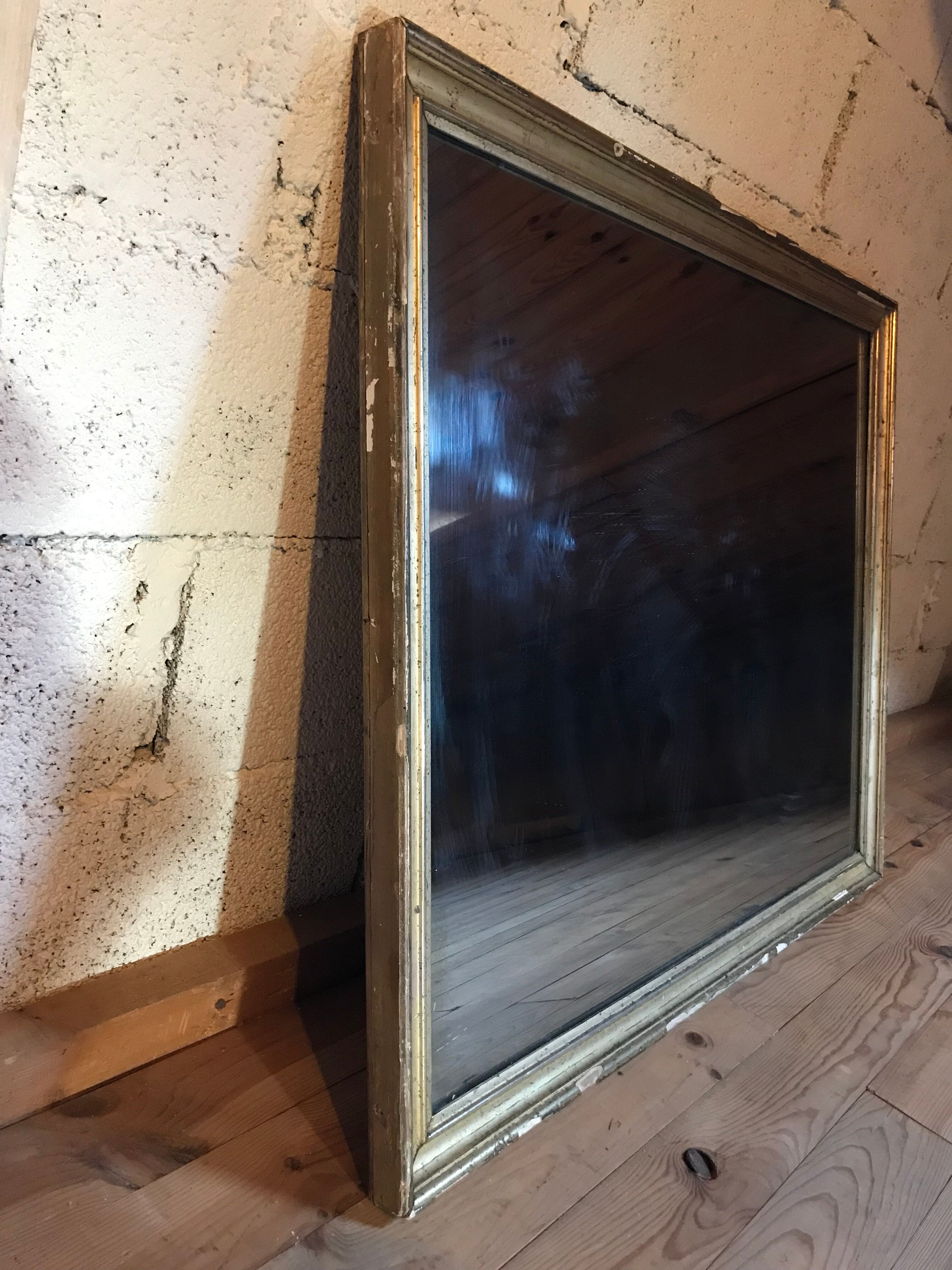 Mirror with golden mercury parquet signed david frame wood and stuck