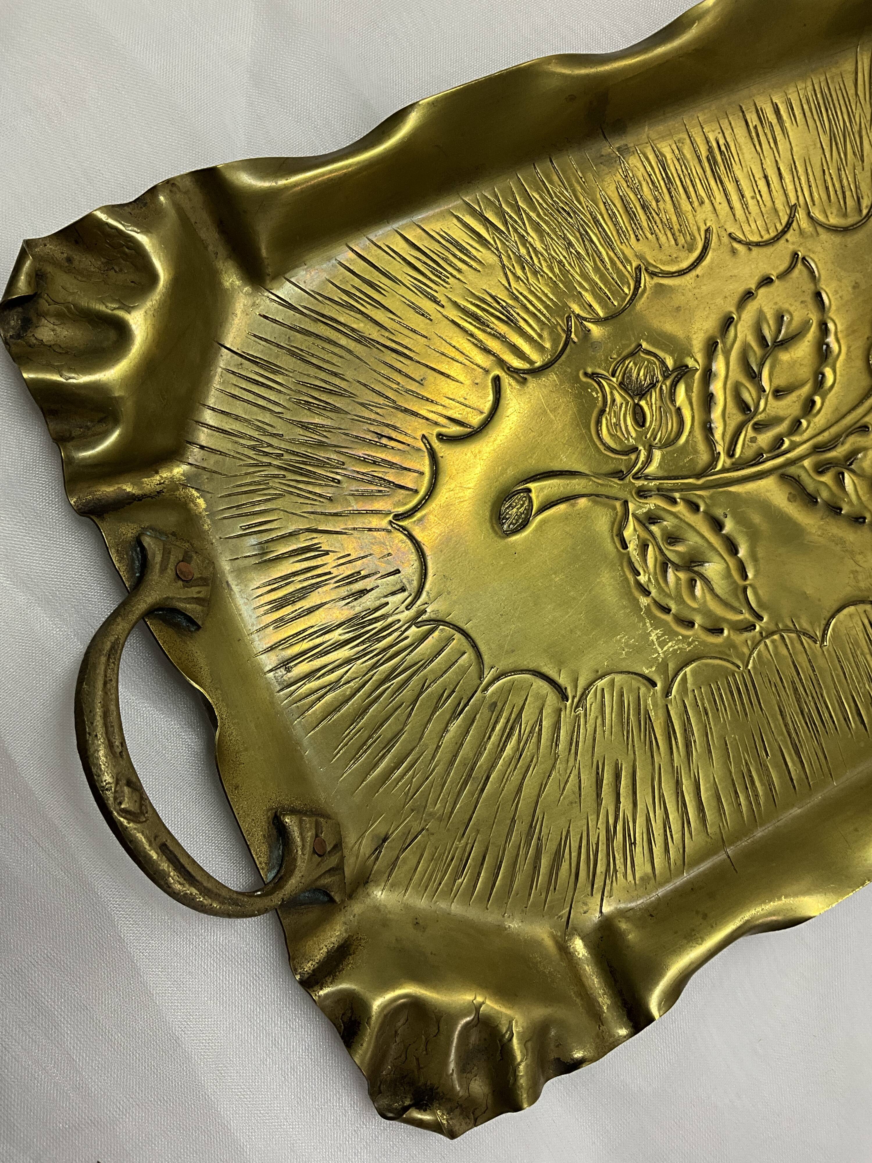 Brass tray with rose pattern