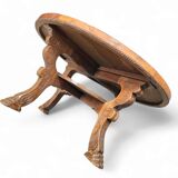 Mid-Century Coffee Table in Solid Wood and Patinated Cognac Leather