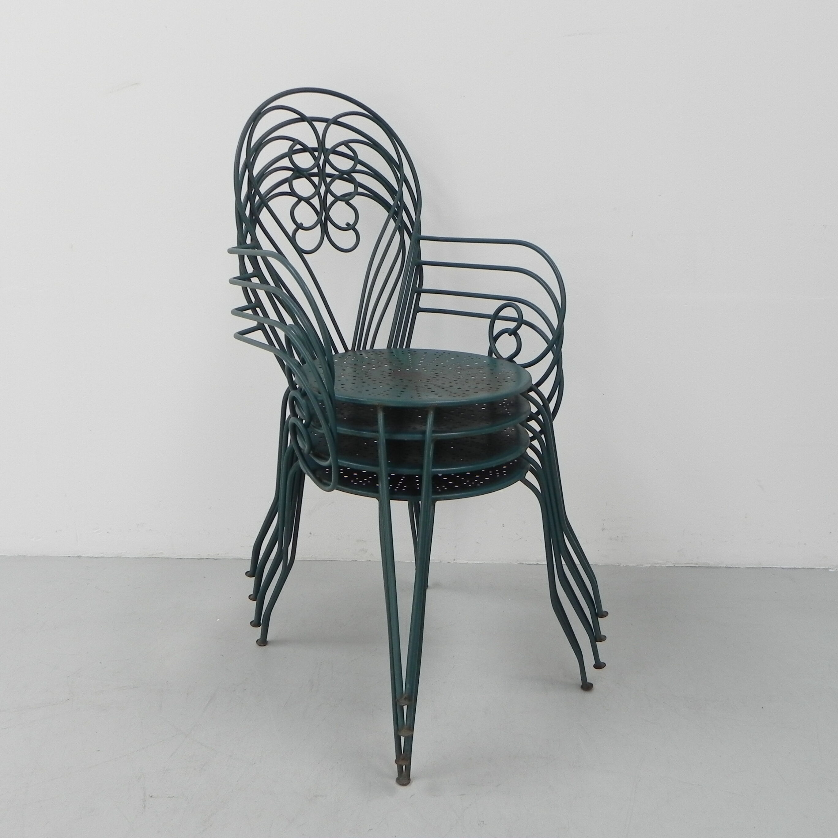 Ensemble de 4 chaises de jardin vintage en acier