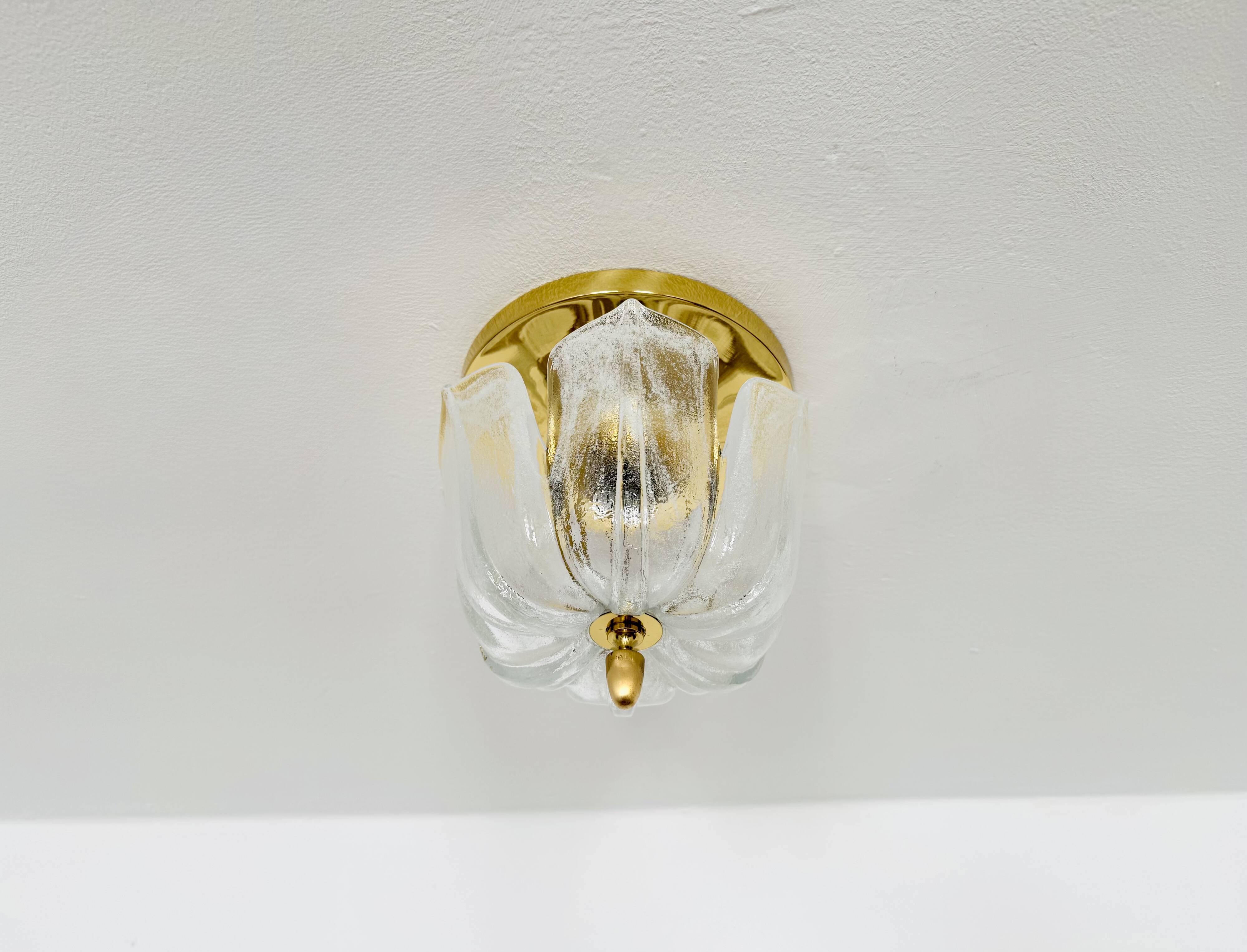 Brass and Glass Flush Light by Glashütte Limburg