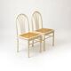 Lot de 2 chaises de salle à manger postmodernes en bois peint en blanc et rotin, années 1980