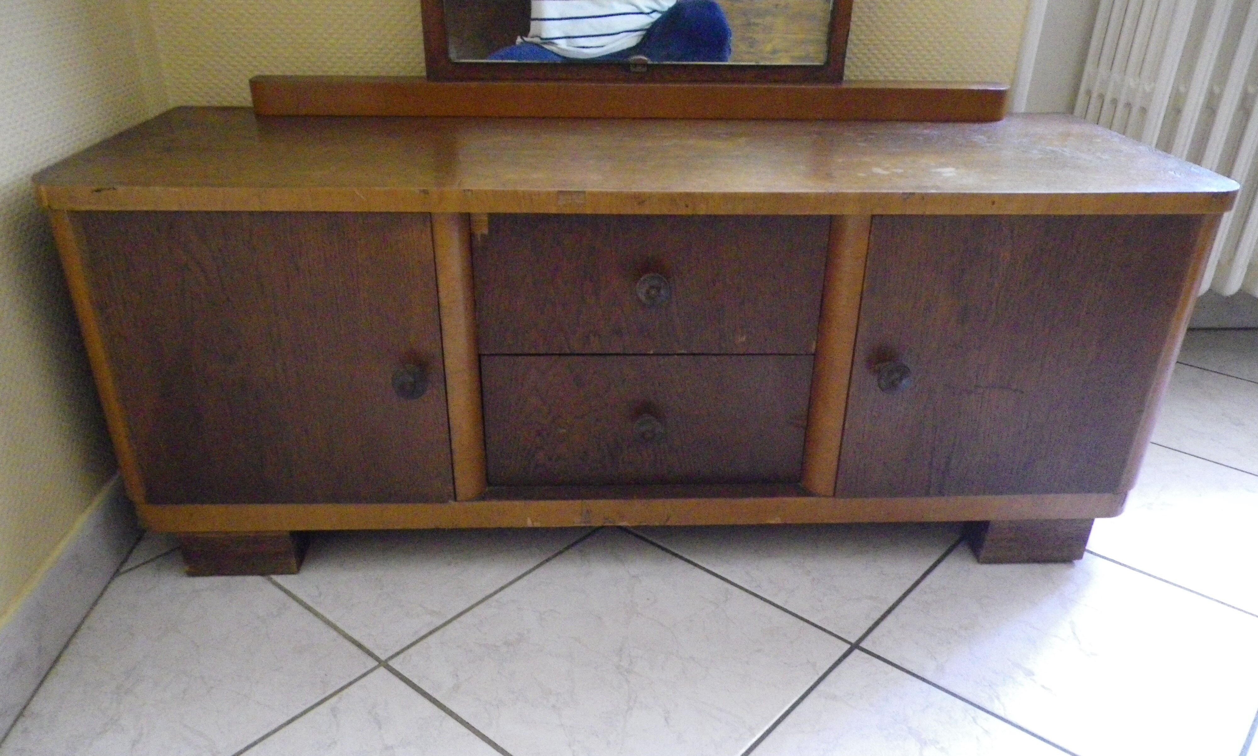 Art deco boat dressing table with large mirror 1940s