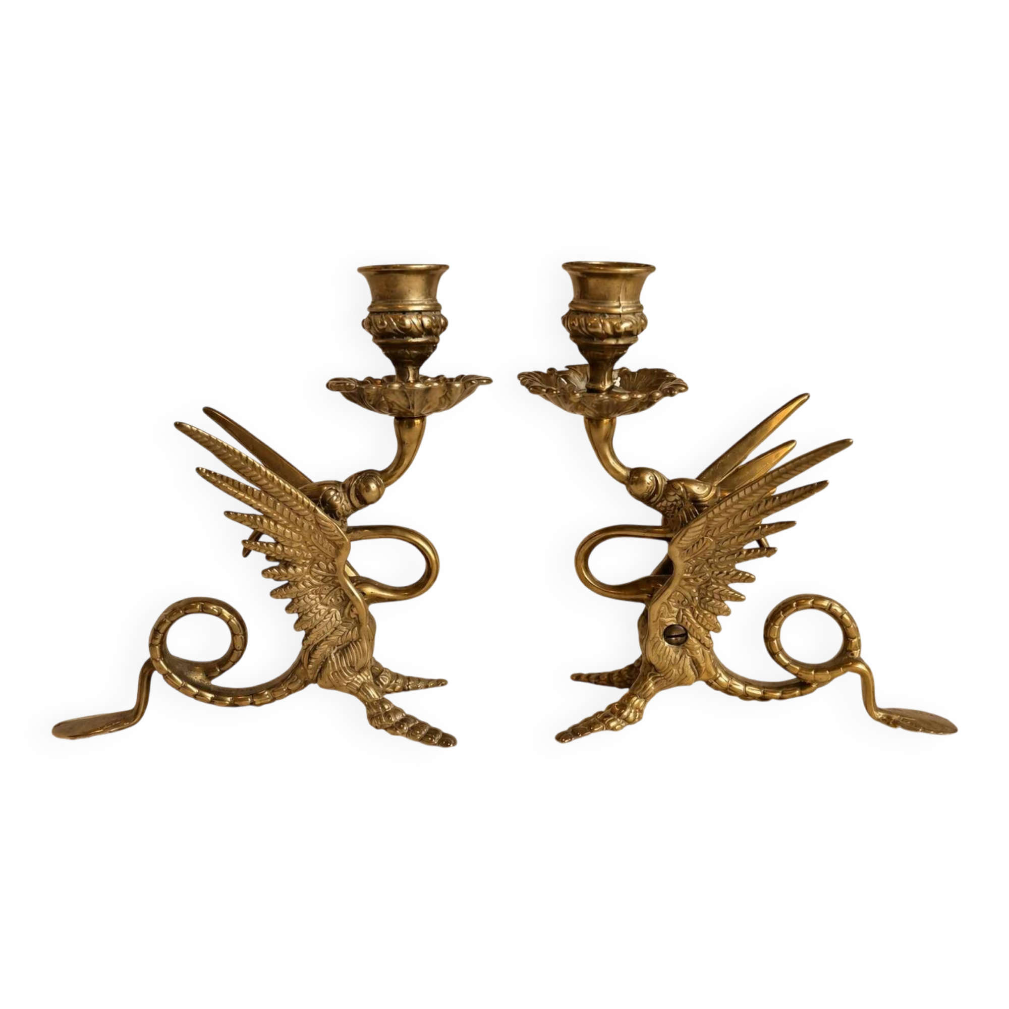 Pair of candlesticks with a winged dragon design – Napoleon III style