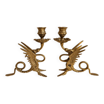 Paire de bougeoirs à décor de dragons ailés – Style Napoléon III