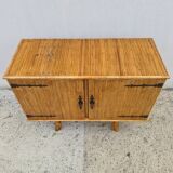 Rattan bamboo sideboard atttributed to Audoux Minnet vintage 60's