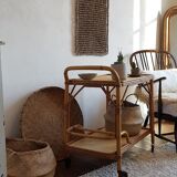 Serving table in rattan and vintage wicker
