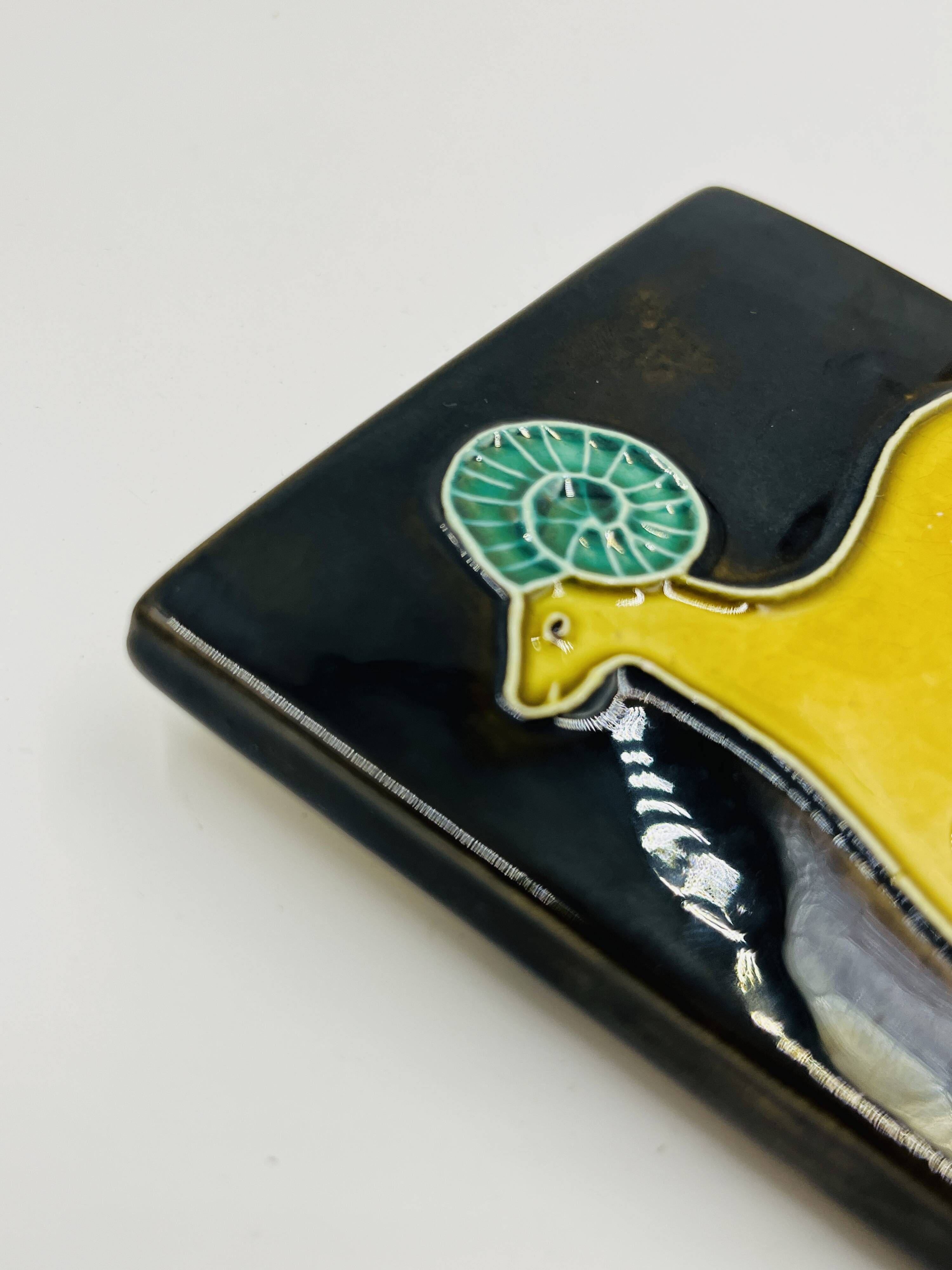 Vintage ceramic tile by Yvette Manoy - 1968
