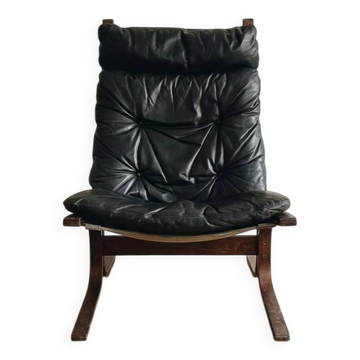 Vintage Siesta armchair by Ingmar Relling for Westnofa in black leather.