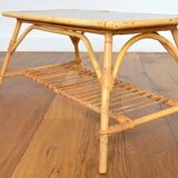 Coffee table wood and rattan 1950s