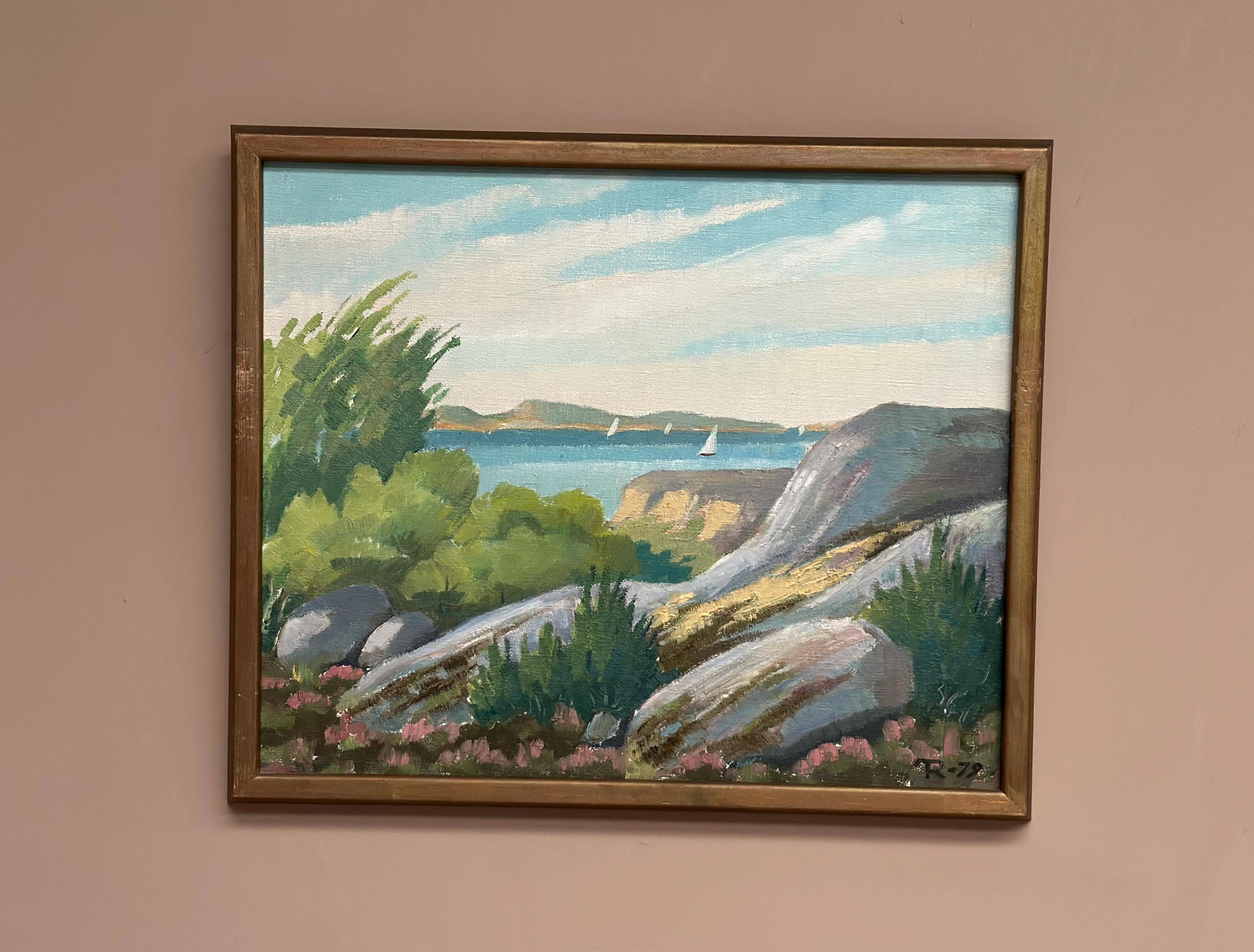 Original Swedish Oil On Canvas – “Coastal Landscape” By R. – Dated 1979 – Vintage & Framed – 50 × 42 Cm (19.7" × 16.5")