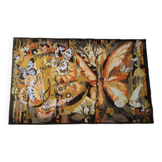 Wool tapestry “Butterflies” signed Hervé Lelong