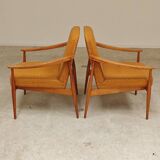 Paire de fauteuils Tchèque tissu chiné moutarde 1960