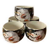 Set of 5 Asian "Dragon" tea cups