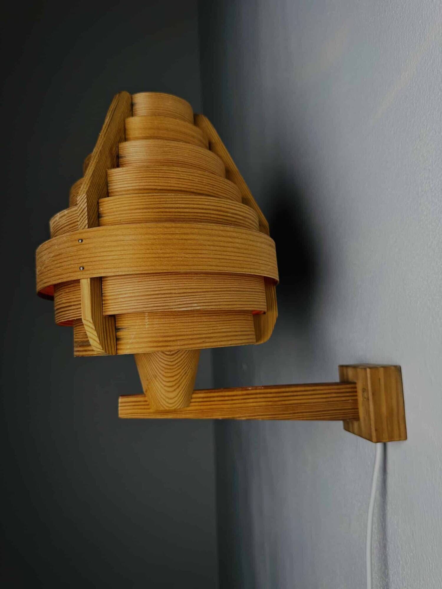 Mounted Pine Veneer Conical Wall Lamp By Hans-Agne Jakobsson For Markaryd, Sweden 1960S